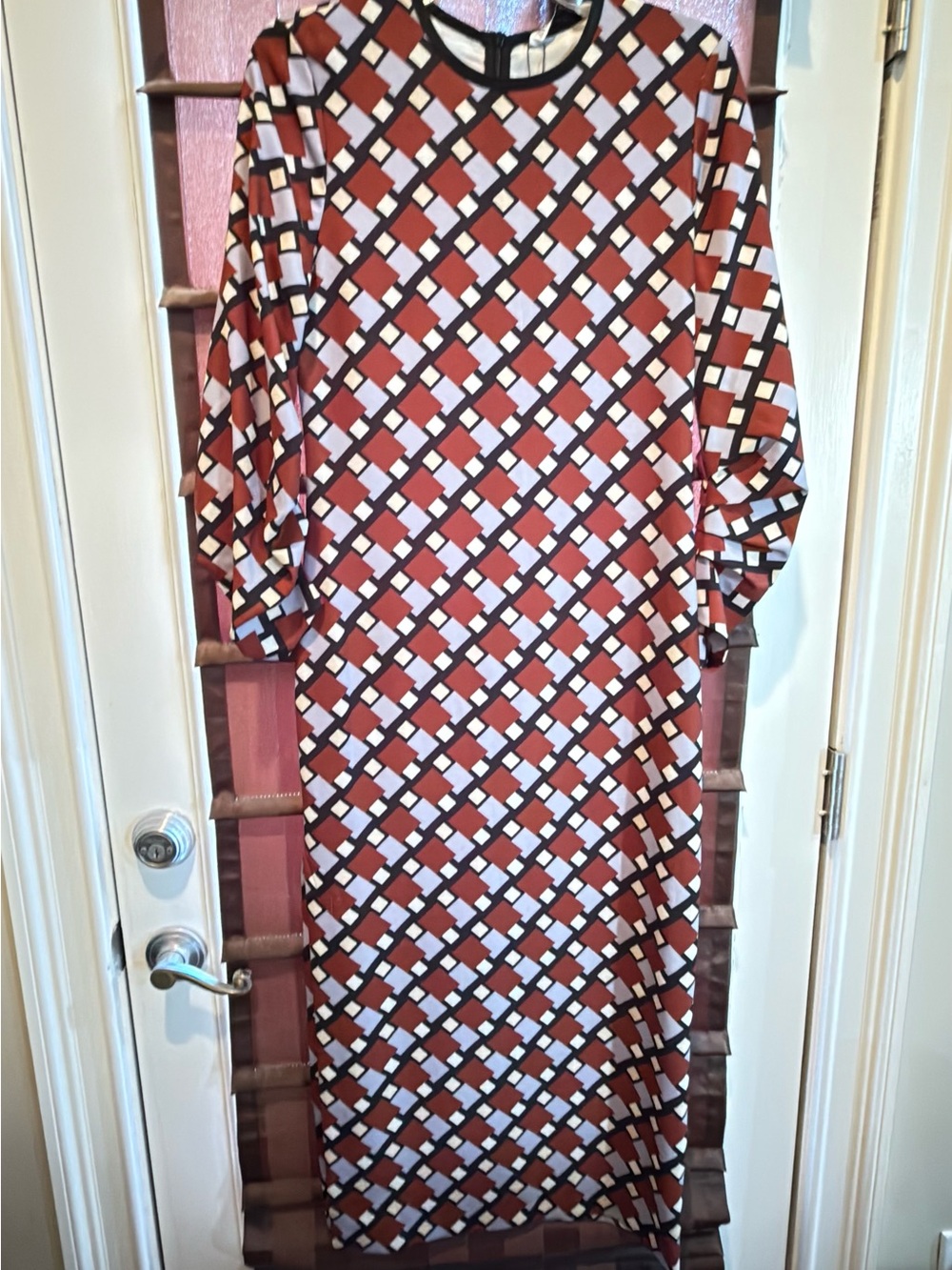 Zara Rust and White Geometric Maxi Dress